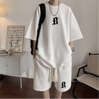 Bộ quần áo nam cổ tròn ép nhiệt chữ B mặc mùa hè chất vải thun tổ ong sài gòn BH3