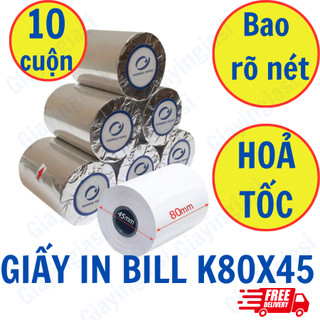 10 Cuộn Giấy In Bill K80x45 (80mm) Mực Đen
