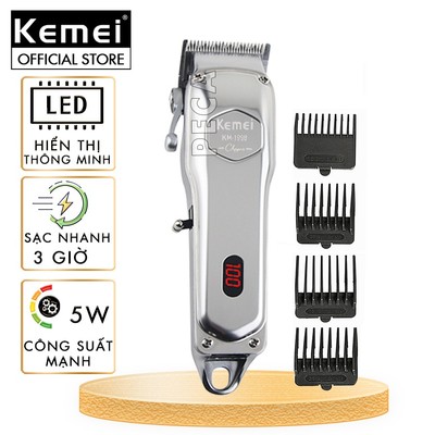 Tông đơ cắt tóc không dây Kemei KM-1997/ 1998 chuyên nghiệp với toàn thân là hợp kim nhôm cao cấp pin lithium 2000mAh