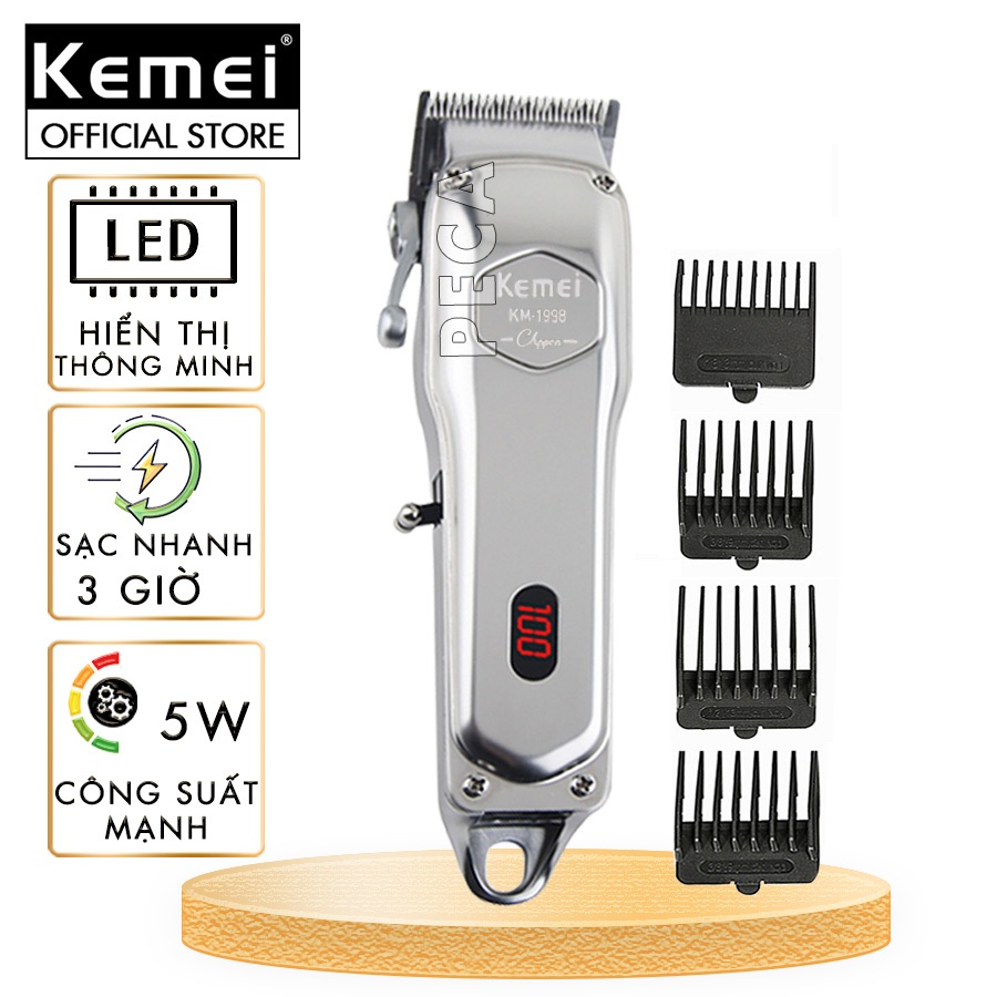 Tông đơ cắt tóc chuyên nghiệp Kemei KM-1998 có màn hình LED hiển thị thích hợp dùng fade tóc, tattoo tóc