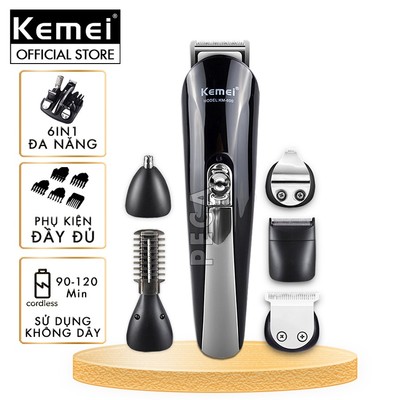 Tông đơ tạo kiểu tóc đa chức năng 6 in 1 chính hãng Kemei KM-600 có thể cạo râu tỉa mũi tỉa mày...