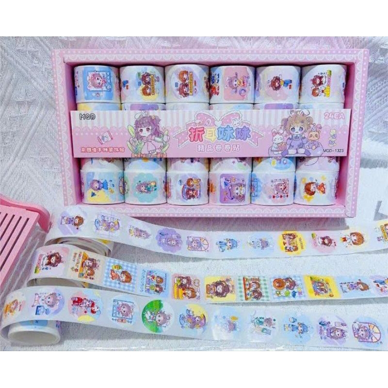 Khay 24 cuộn sticker nhãn dán đáng yêu