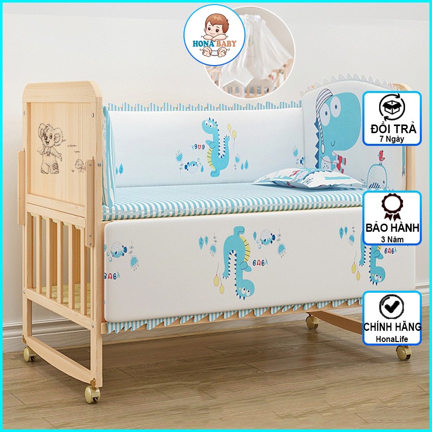 Nôi Cũi Gỗ Cho Em Bé (Quây+Màn+Đệm), Cũi Đa Năng 6 Chế Độ Tiện Lợi Cho Mẹ Và Bé