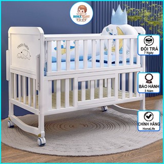 Cũi Gỗ Màu Trắng Cao Cấp Cho Bé( Kèm Màn), cũi gỗ 2 tầng quây 4 mặt thông thoáng, độ bền cao KT 105X60X90 - Bảo Hành Bởi