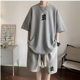 Bộ quần áo nam mùa hècổ tròn  in chữ B chất thun tổ ong co dãn thoáng mát - UMA STORE