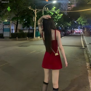 Đầm Nhung Hai Dây Cột Nơ Vai