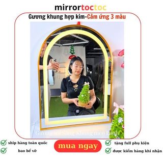 Gương trang điểm treo tường dáng mái vòm ,Gương nhà tắm viền nhôm chống nước có đèn led kích thước 40x60cm mirrortoctoc
