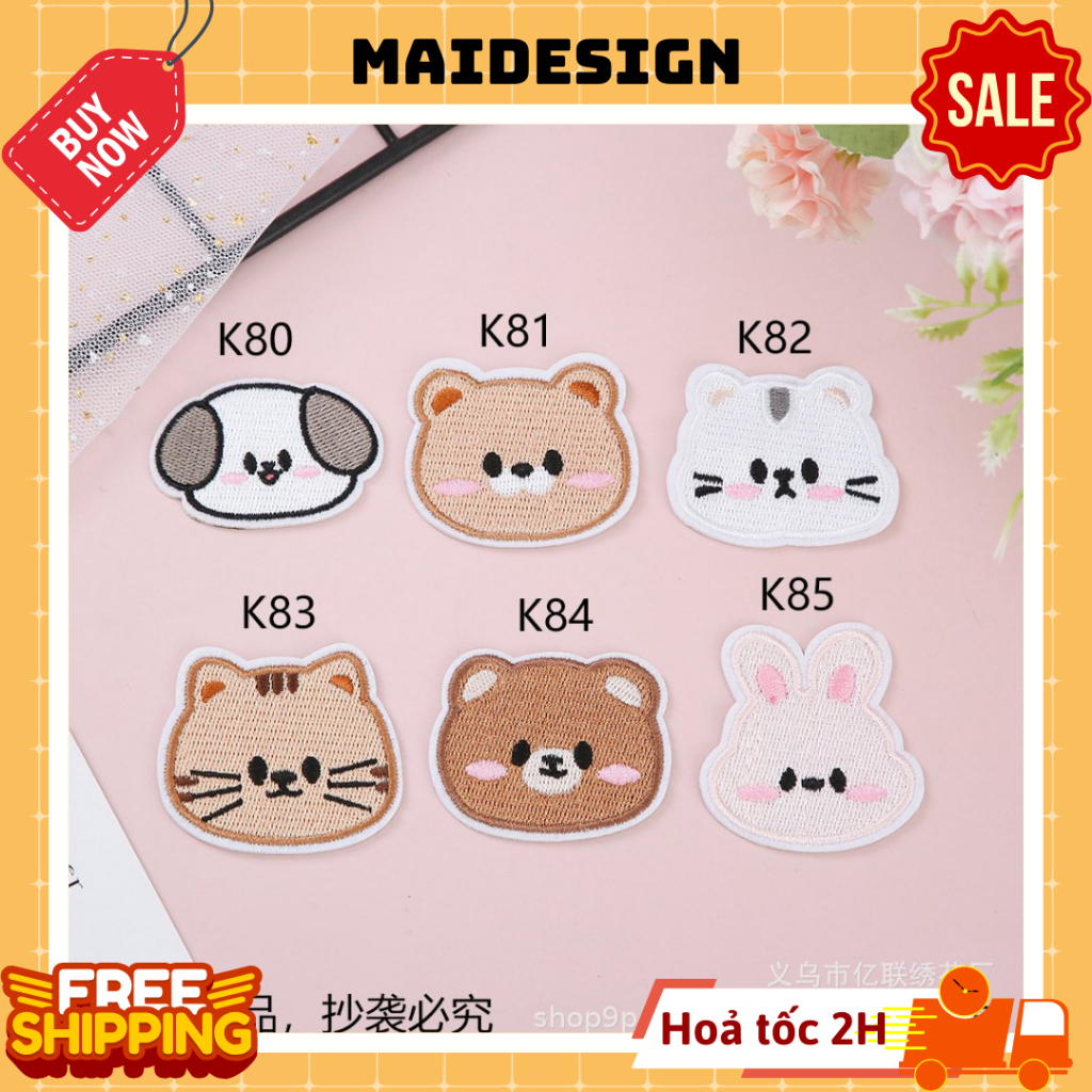 Miếng vá dán quần áo rách, hình dán áo bị rách Đầu Con Vật Chó Mèo Thỏ Gấu Sư Tử Vịt Cute Maidesign