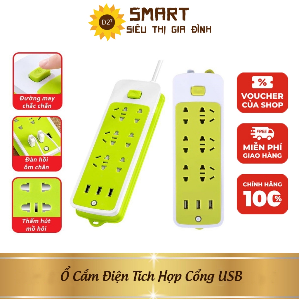 Ổ Cắm Điện Xanh Có Cổng USB Đa Năng
