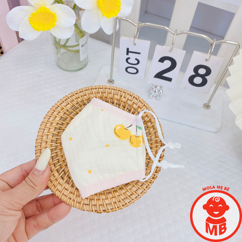 Khẩu trang xô MUSLIN cho bé 4 LOẠI dây đeo điều chỉnh họa tiết đáng yêu