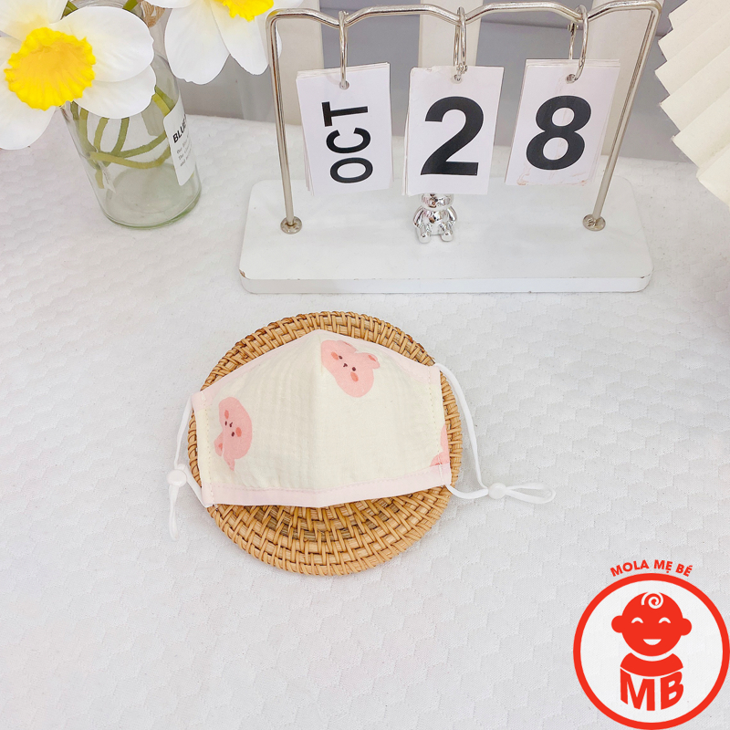Khẩu trang xô MUSLIN cho bé 4 LOẠI dây đeo điều chỉnh họa tiết đáng yêu