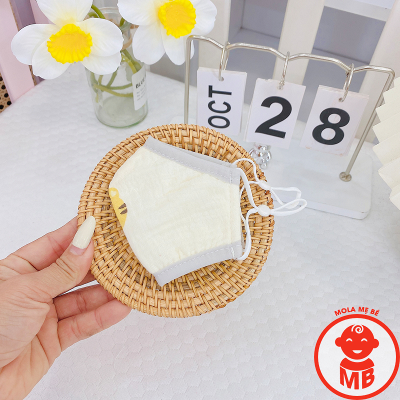 Khẩu trang xô MUSLIN cho bé 4 LOẠI dây đeo điều chỉnh họa tiết đáng yêu
