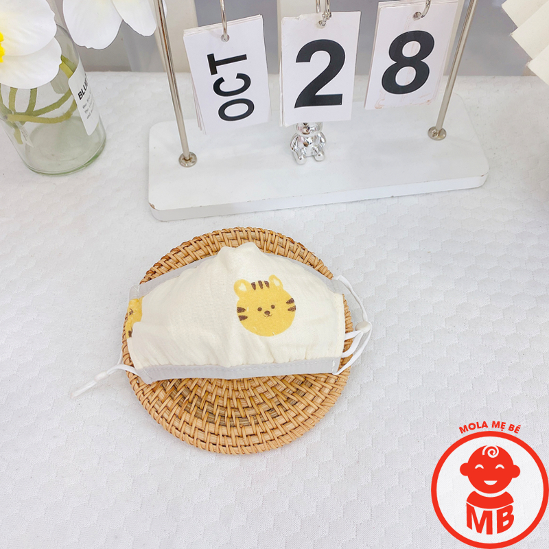 Khẩu trang xô MUSLIN cho bé 4 LOẠI dây đeo điều chỉnh họa tiết đáng yêu