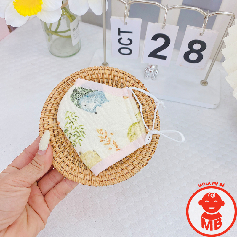 Khẩu trang xô MUSLIN cho bé 4 LOẠI dây đeo điều chỉnh họa tiết đáng yêu