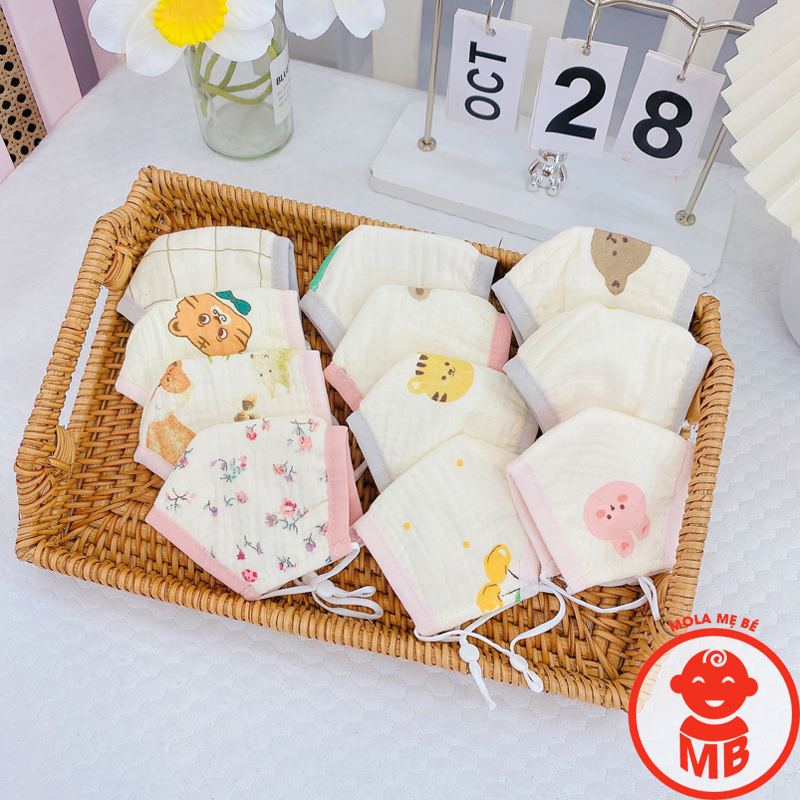 Khẩu trang xô MUSLIN cho bé 4 LOẠI dây đeo điều chỉnh họa tiết đáng yêu