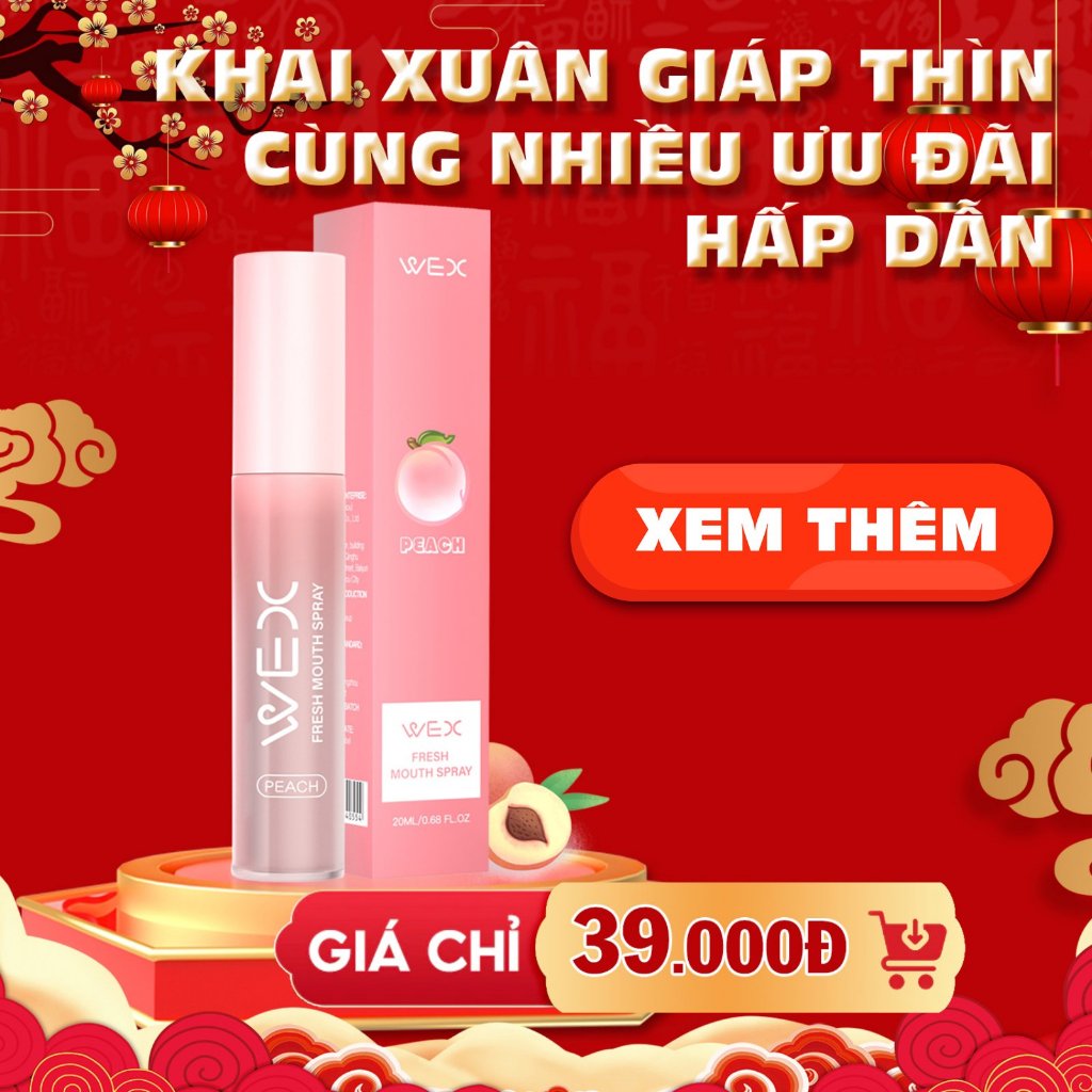 Xịt thơm miệng vị đào thơm mát dài lâu, diệt khuẩn, vệ sinh răng miệng, khử mùi hôi, bảo vệ nướu giúp bạn tự tin hơn WEX