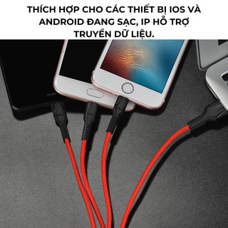 Cáp sạc 3 đầu đa năng dành cho ip, Micro usb, TypeC Hoco U31