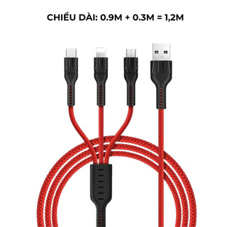 Cáp sạc 3 đầu đa năng dành cho ip, Micro usb, TypeC Hoco U31