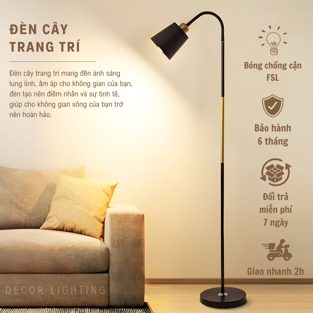 Đèn Cây Đứng Decor Trang Trí Nội Thất Phòng Khách Phòng Ngủ Phong Cách Bắc Âu Sang Trọng - Bóng LED chống cận