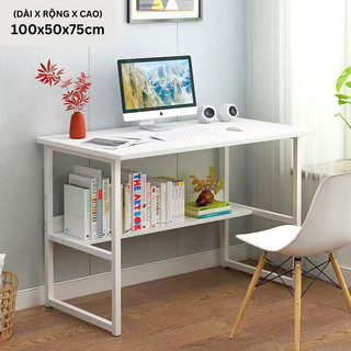 Bàn làm việc kết hợp giá sách kích thước 1,2m &1m khung sắt sơn tĩnh điện chắc chắn, lắp ghép dễ dàng full phụ kiện
