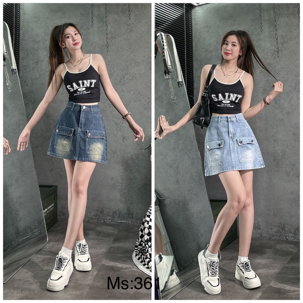 VÁY JEAN QUẦN TÚI HỘP LẬT LAI ĐỐNG NÚC MỚI VỀ