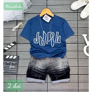 Set jean bé trai cổ tròn chữ size 24-35kg j14