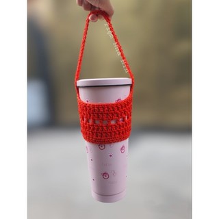 Quai treo ly giữ nhiệt handmade, quai treo bình nước bằng len