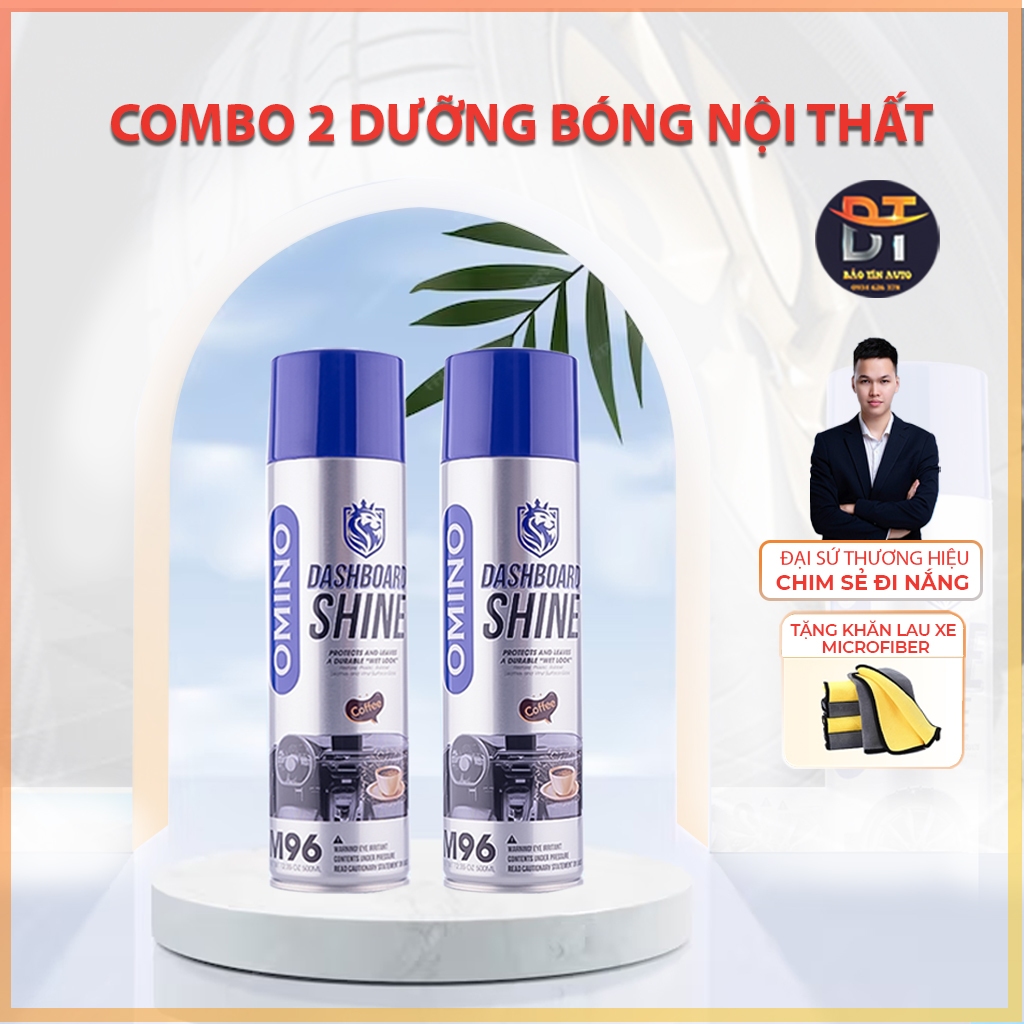 [OMINO] Combo 2 Chai Xịt Dưỡng Bóng Nội Thất, Ghế Da Ô Tô Hương Cafe OMINO M96 500ml