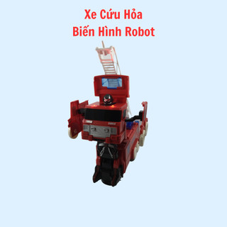 Đồ chơi xe cứu hỏa biến hình robot chạy pin di chuyển tránh chướng ngại vật phát sáng phát nhạc