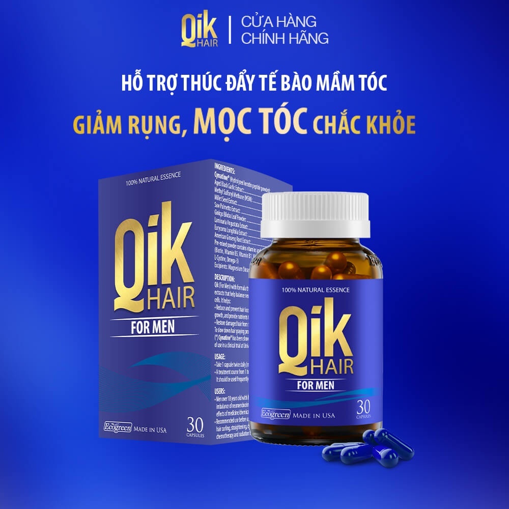 Viên uống QIK HAIR (cho Nam) giảm rụng, mọc tóc chắc khỏe - Hộp 30 viên