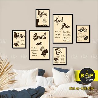  Bộ tranh thư pháp giả gỗ dán tường tranh decor trang trí nhà cửa tranh nhựa formex kèm sẵn keo Bắp Decor 