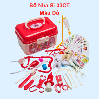 Đồ chơi nha sĩ bộ bác sĩ khám răng màu đỏ cao cấp cho bé nhập vai chăm sóc người thân
