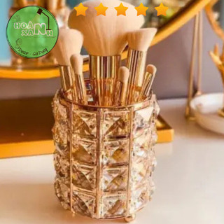 Cốc pha lê đựng đồ trang điểm để bàn vân kim cương - cốc đựng cọ trang điểm kim cương sang chảnh