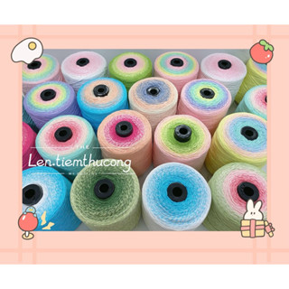 Cầu vồng cotton100, cỡ sợi 1mm (350gr), có thể dùng để  móc áo váy,túi xách, nón .... len  pom