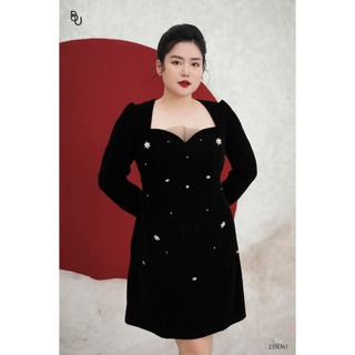 Đầm nhung cup ngực phối lưới đính đá BIGSIZE (55kg đến 95kg) - 23SD61 - [BUstu Bigsize]
