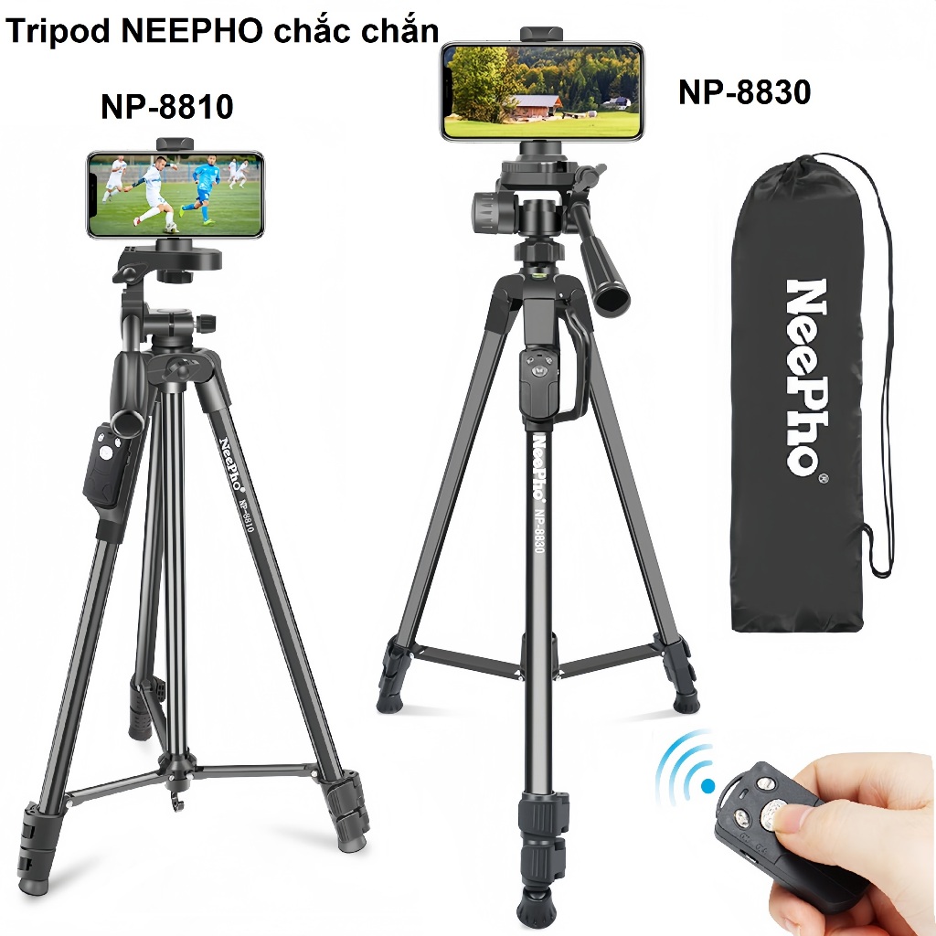 Giá đỡ Tripod NEEPHO 8810 cao 130cm và 8830 cao 150cm có remote bluetooth để điện thoại máy ảnh máy quay phim chắc chắn