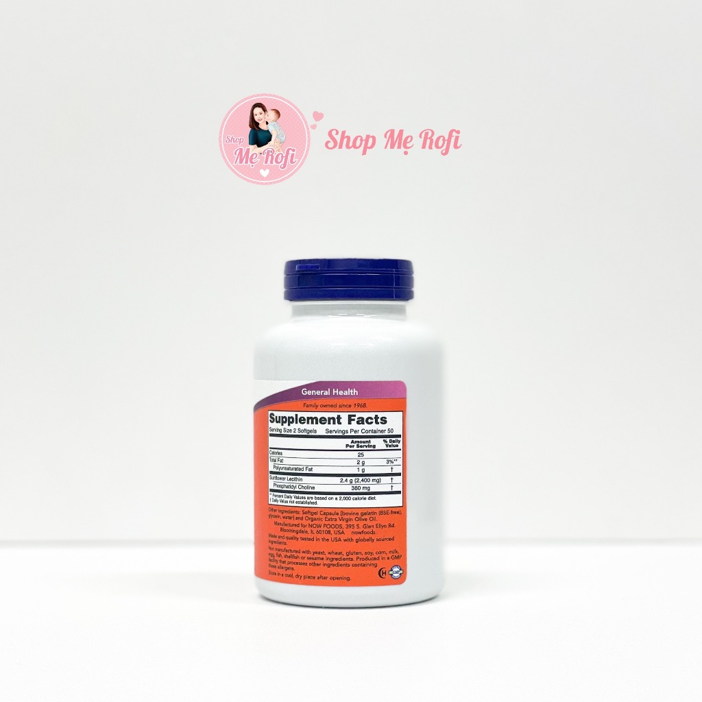 Viên uống Now Sunflower Lecithin Mỹ hỗ trợ chống tắc tia sữa 1200mg - Mẹ Rofi