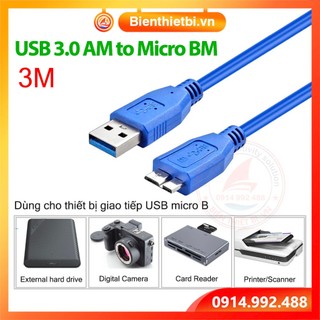 Cáp usb 3.0 male to micro b male 3m. kết nối máy tính công nghiệp, pc, laptop với camera, webcam hdd box đầu đọc thẻ nhớ