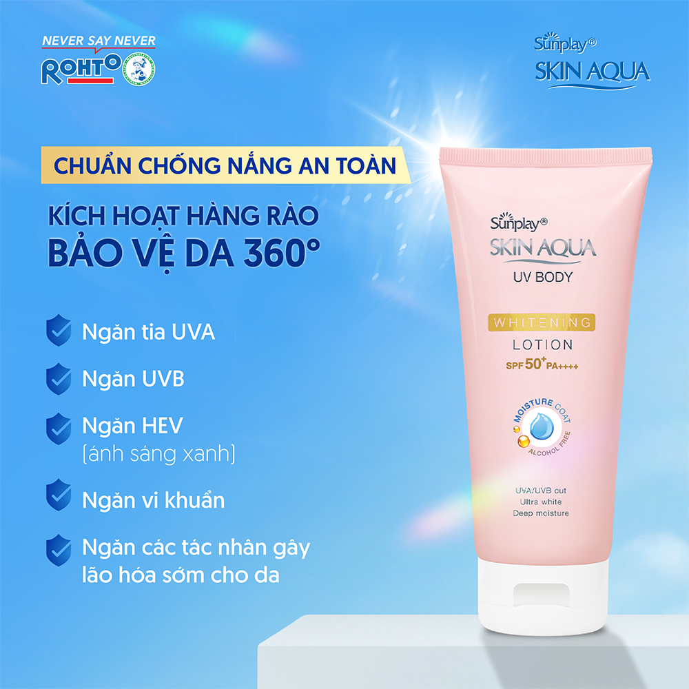 Kem chống nắng body Skin Aqua dưỡng trắng dùng hàng ngày Sunplay Skin Aqua UV Body Whitening Lotion SPF 50+ PA++++ 150g