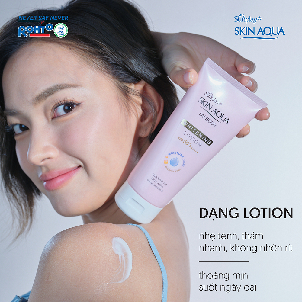 Kem chống nắng body Skin Aqua dưỡng trắng dùng hàng ngày Sunplay Skin Aqua UV Body Whitening Lotion SPF 50+ PA++++ 150g