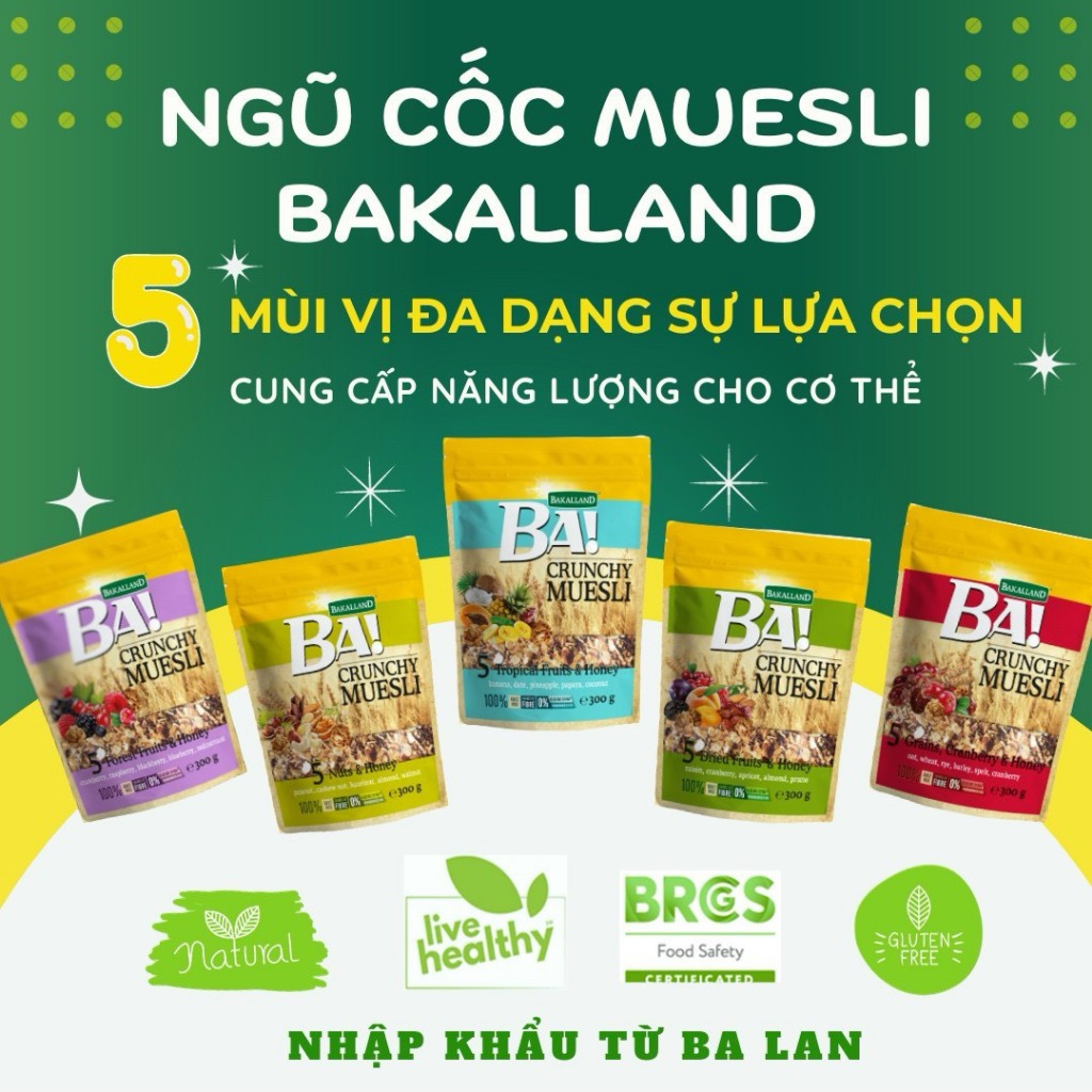 Ngũ cốc trái cây hỗn hợp và mật ong Bakalland 300g, ngũ cốc ăn kiêng, giảm cân - Food for Health