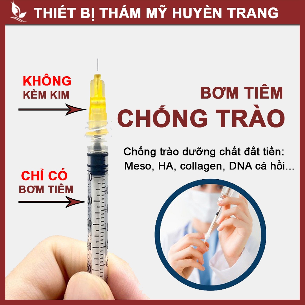 Bơm Tiêm Chống Trào Dưỡng Chất Meso, HA, Collagen, Lắp Đầu Kim Meso 34G MPV 1ml