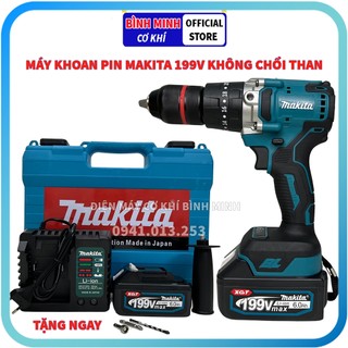 Máy khoan dùng pin MKT 199v KHÔNG CHỔI THAN, máy khoan pin mini cầm tay 3 chức năng, đầu kẹp 13mm
