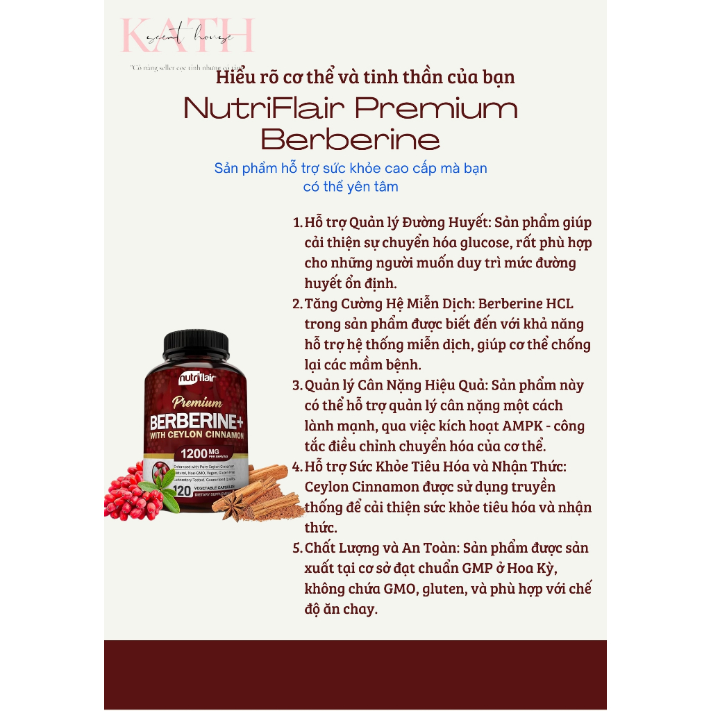 Viên Berberine hỗ trợ sức khỏe viên chính hãng Nutriflair