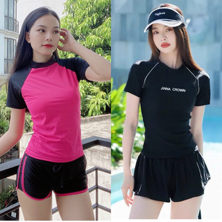 Đồ Bơi 2 Mảnh Năng Động In Chữ, Quần Bo Đai 2 Lớp Kín Đáo (Có mút đệm) - Jami - ATD5