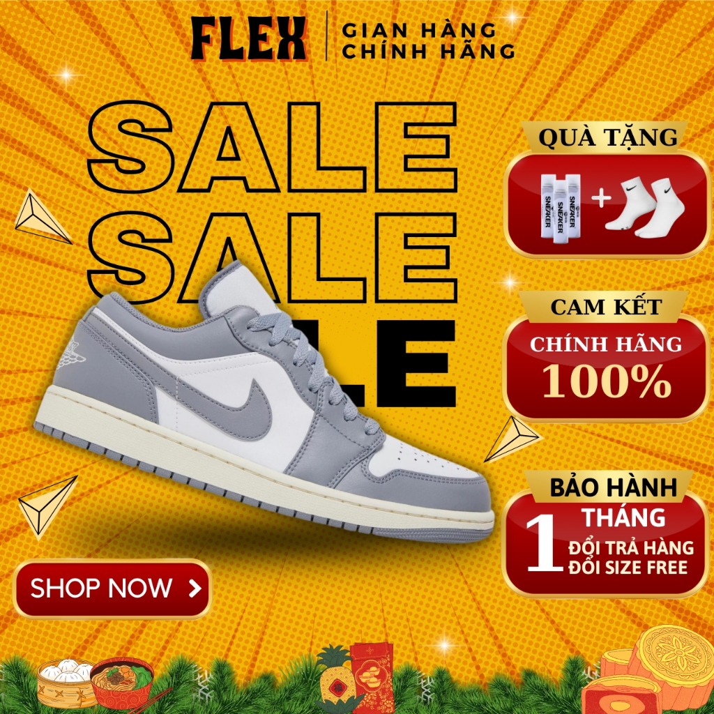 Giày thể thao Nike Air Jordan 1 Low “Vintage Grey” chính hãng cho nam nữ, Jordan 1 low real fullbox FLEX SHOP tặng tất