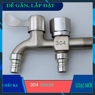 [HỎA TỐC] - Vòi nước 2 đầu ra inox 304 không gỉ, Vòi nước 2 đầu cho máy giặt chia nước thành 2 cổng xả độc lập.