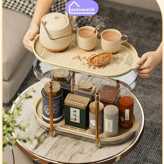 Khay úp cốc ly, kệ úp để ly chén uống nước 2 tầng nhựa đa năng có khay hứng nước mạ vàng, kệ đựng mỹ phẩm automatik