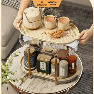 Khay úp cốc ly, kệ úp để ly chén uống nước 2 tầng nhựa đa năng có khay hứng nước mạ vàng, kệ đựng mỹ phẩm automatik