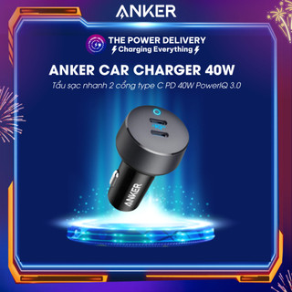 Tẩu sạc nhanh Anker 2 cổng type C PD 40W PowerIQ 3.0 Power Delivery - A2724 - Bảo hành 6 tháng
